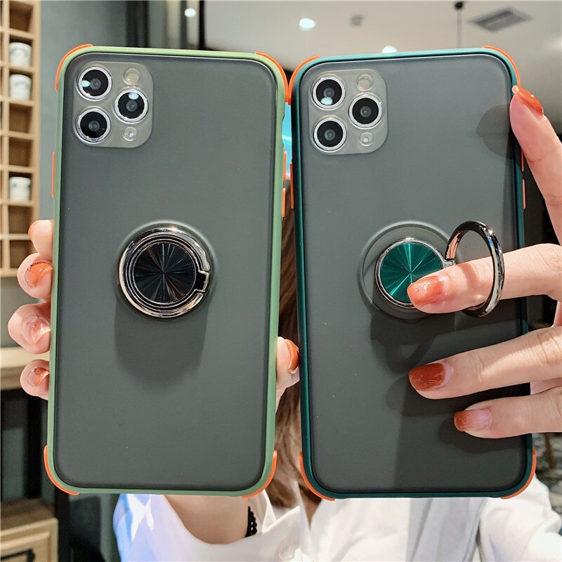 Magnetic Ring Holder Phone Case For iPhone 11 11 Pro Max XR X XS Max 6 6s 7 8 Plus Soft Silicone Matte Transparent Back Cover