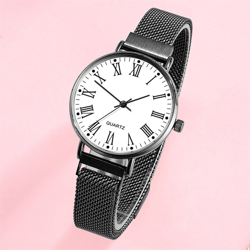 Women Watches Simple Stainless Steel Strap Magnetic Buckle Casual Mesh Watches Quartz Clock Rose Gold Bracelet Wrist Watch*M