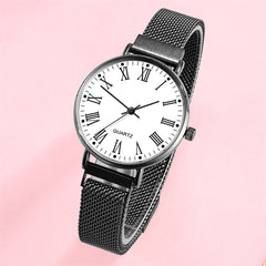 Women Watches Simple Stainless Steel Strap Magnetic Buckle Casual Mesh Watches Quartz Clock Rose Gold Bracelet Wrist Watch*M