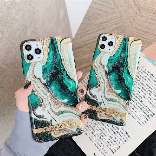 Artistic agate marble gold bar Phone Case For iphone 11 XR XS Max X 6 6S 7 8Plus Glossy soft silicone cover For iphone 11Pro Max