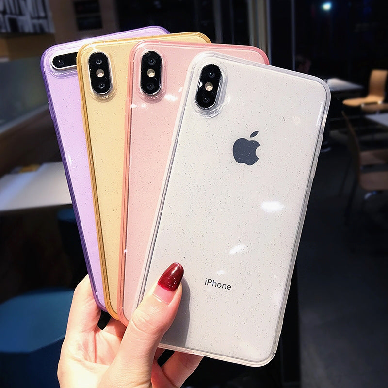 Glitter Powder Shockproof Transparent Silicone Phone Case For iPhone X XS XR XS Max 8 7 6 6S Plus Clear protection Back Cover