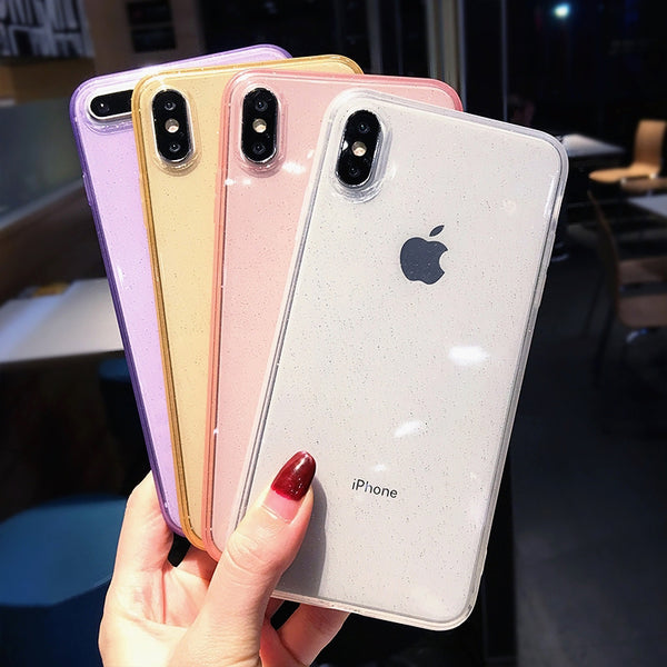 Glitter Powder Shockproof Transparent Silicone Phone Case For iPhone X XS XR XS Max 8 7 6 6S Plus Clear protection Back Cover