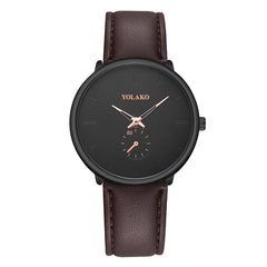 YOLAKO Simple High Quality Leather Strap Fashion Men's Watch Belt Casual Watch Round Single Eye Dial Watches Zegarek Meski