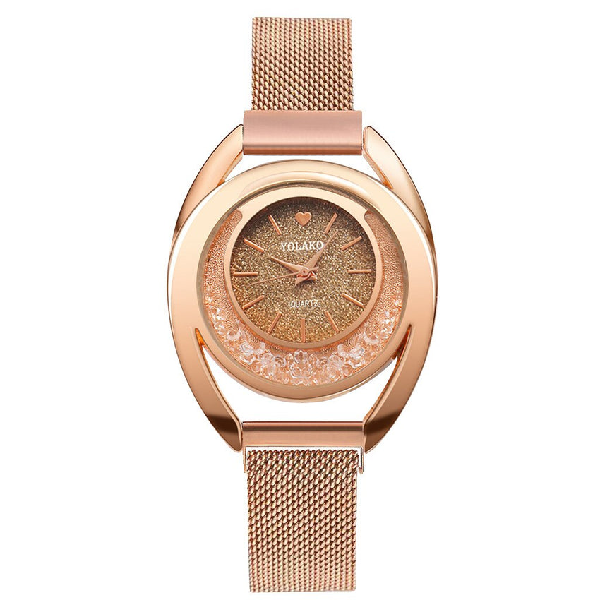 Fashion Women Watches Flow Beads Dial Ladies Quartz Wristwatch Magnetic Buckle Bracelet Strap Simple Clock Zegarki Damskie@50