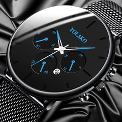 BLACK Men's Fashion Business Watches for Men Casual Calendar Clock Luxury Stainless Steel Mesh Belt Quartz Watch Montre Homme