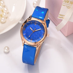 New Fashion Watches Women Gold Frame Dial Ladies Casual Quartz Wristwatch Solid Color Flower Leather Strap Clock Reloj Mujer @50