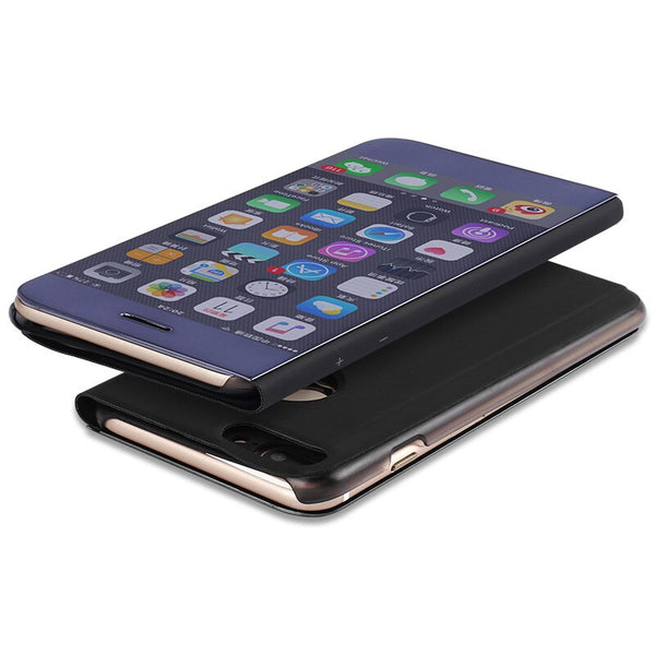 Plating Mirror Flip Case For iphone 11Pro Max XR X 8 7 6 6s Plus Cases Slim Clear Window Cover for Samsung Galaxy S8 S7 S6 A7 A5