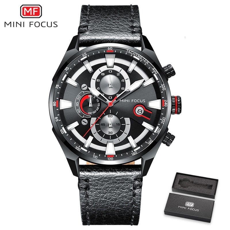MINI FOCUS Top Brand Sport Watch For Men Luxury Casual Men Watches Fashion Leather Quartz Wrist Watch Men Waterproof Chronograph