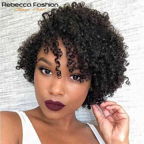 Rebecca Afro Kinky Curly Hair Peruvian Human Remy Hair Wigs Machine Made Short Human Hair Wigs For Women Nature Black Color
