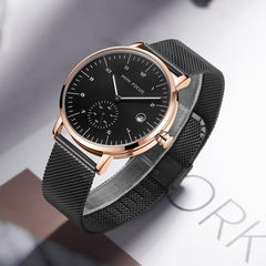 MINI FOCUS Man Watches 2020 Brand Luxury Simple Stainless Steel Watch Mens Fashion Quartz Watch Men Waterproof Black Watch Wrist