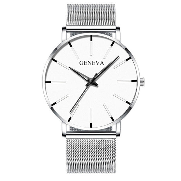 2020 Geneva Minimalist Watch Men Ultra Thin Blue Stainless Steel Mesh Belt Watches Man Business Casual Quartz Wrist Watch