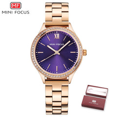 MINIFOCUS Fashion Rhinestone Women Watches Top Brand Luxury Stainless Steel Watch Women Rose Gold Quartz Girls Watches Womans