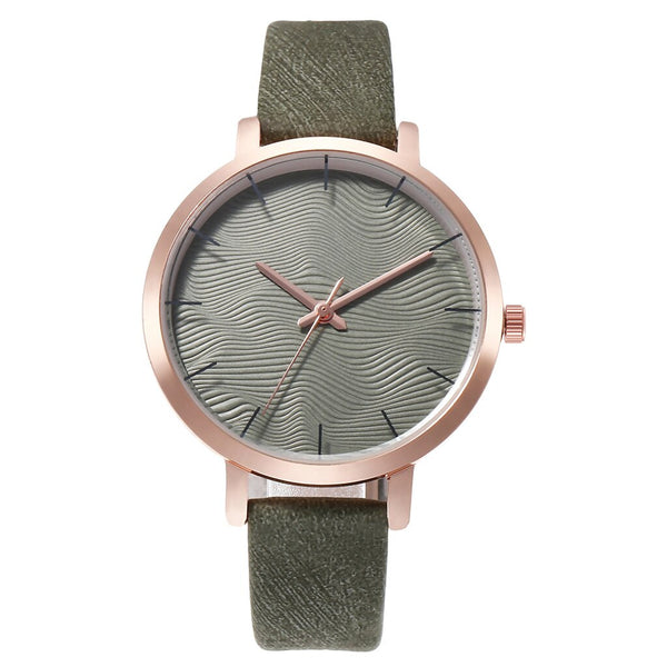 Women Watches Personality Water Wave Dial Analog Quartz Wristwatches Ladies Soild Color Leather Strap Clock Relogio Feminino@50