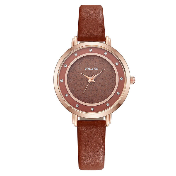 Casual Style Women Watches Dot Rhinestone Dial Ladies Analog Quartz Wristwatch Design Simple Leather Clock Gift Montre Femme@50