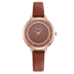 Casual Style Women Watches Dot Rhinestone Dial Ladies Analog Quartz Wristwatch Design Simple Leather Clock Gift Montre Femme@50