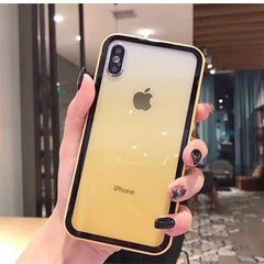 Colorful Shockproof Silicone Bumper Frame Glass Case For iPhone 11 X XR XS Max 8 7 6 6S Plus Rainbow Gradient Transparent Cover