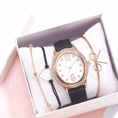 2020 Women Watches Rhinestone Dial Bracelet Set Simple Ladies Bracelet Casual Quartz Wristwatch Leather Clock Relogio Feminino*M