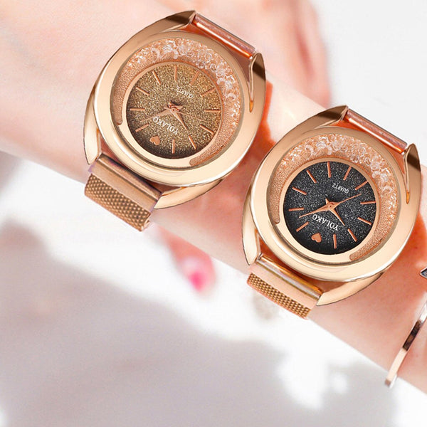 Fashion Women Watches Flow Beads Dial Ladies Quartz Wristwatch Magnetic Buckle Bracelet Strap Simple Clock Zegarki Damskie@50