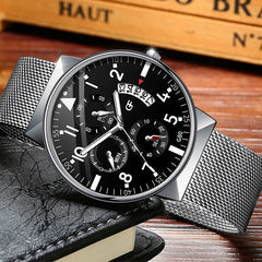 Relogio Masculino Men's Fashion Casual Calendar Watches Stainless Steel Mesh Band Watch Men Business Luminous Quartz Wrist Watch
