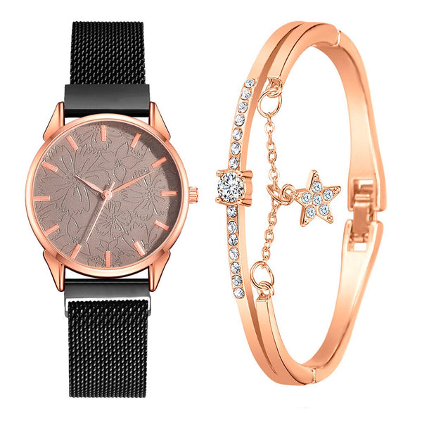 Luxury Women Watches Bracelet Set Simple Dial  Ladies Bracelet Watch Casual Mesh Quartz Wristwatch Clock Gift Relogio Feminino*M