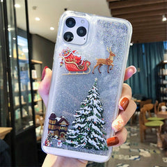 Cartoon Santa Claus Elk Phone Case For iPhone 11 11Pro Max X XR XS Max 6 6S 7 8Plus Christmas Quicksand Liquid Transparent Cover