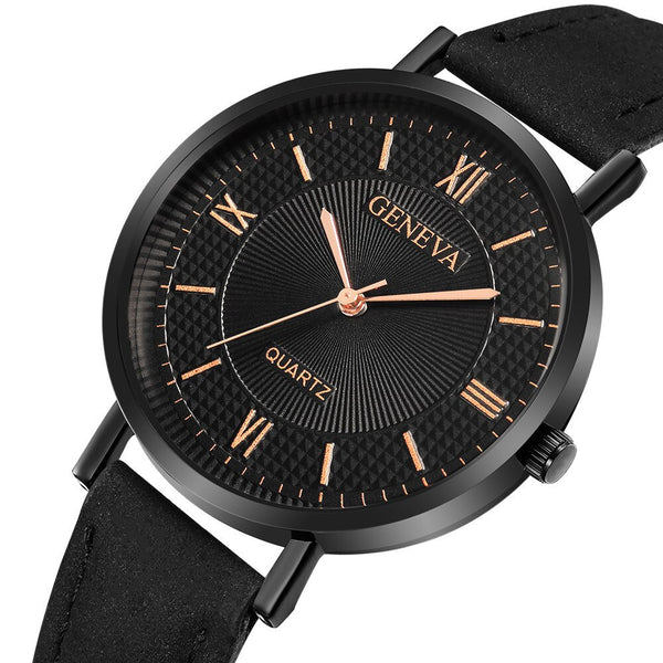 Geneva Brand Fashion Men's Watch Leather Belt  Wrist Watches Personality Roman Dial Male Clock Erkek Kol Saati