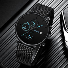 Mens Fashion Classic Black Wristwatch Luxury Mesh Belt Ultra Thin Watches Relojes Hombre Casual Business Calendar Quartz Watch