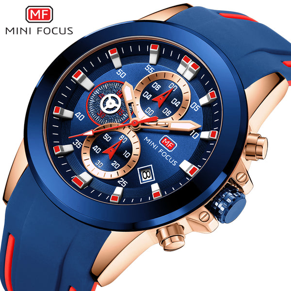 MINI FOCUS Chronograph Military Watch Men Sports Watches Mens 2019 Luxury Brand Golden Blue Silicone Men's Watch Wrist Quartz