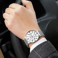 Relogio Masculino Men's Fashion Casual Calendar Watches Stainless Steel Mesh Band Watch Men Business Luminous Quartz Wrist Watch