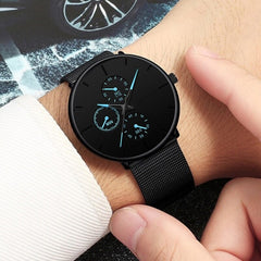2020 Fashion Mens Business Blue Stainless Steel Mesh Belt Quartz Wrist Watch Luxury Men Ultra Thin Casual Classic Watch