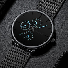 2020 Fashion Mens Business Blue Stainless Steel Mesh Belt Quartz Wrist Watch Luxury Men Ultra Thin Casual Classic Watch