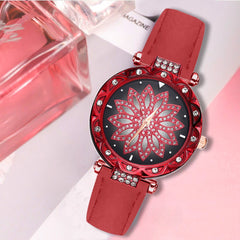 Fashion Women Watches Luxury Rose Gold Flower Rhinestone Ladies Wrist Watches Female Quartz Soild Color Leather Relogio Feminino