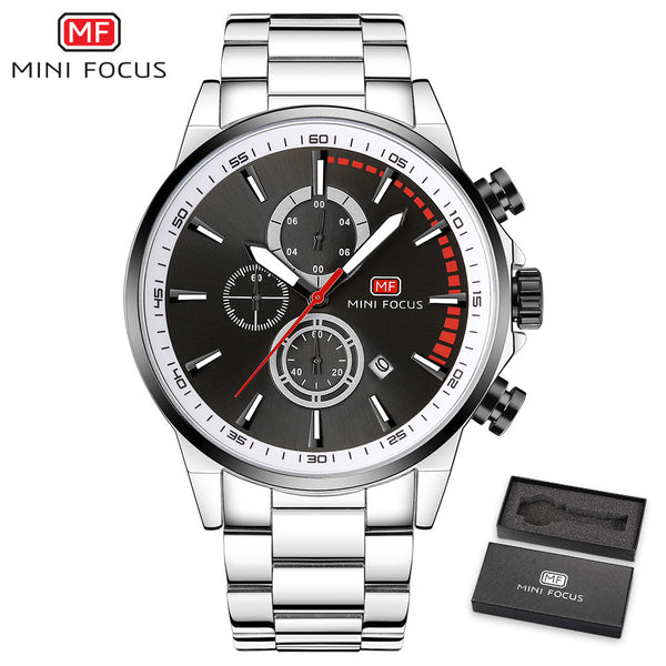 MINI FOCUS Men Watches Luxury Brand Stainless Steel Watch Mens Wristwatch Quartz Chronograph Sport Watch Men Waterproof Clock