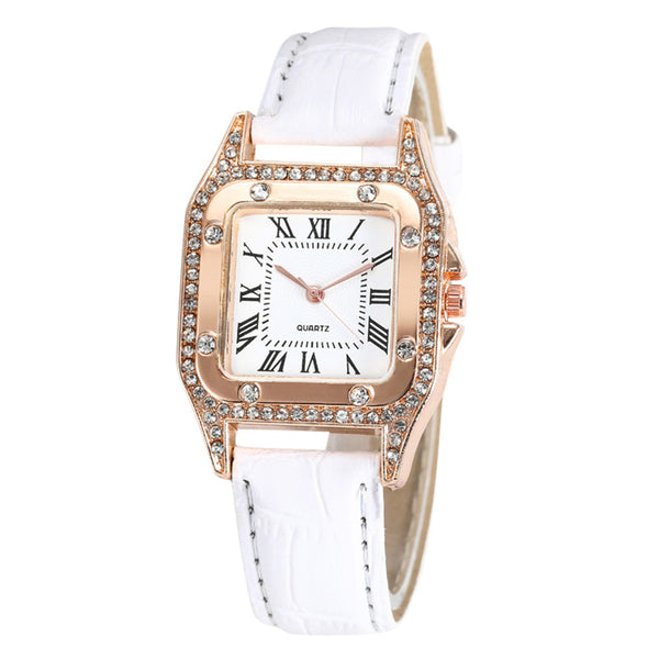Simple Women Watches Rhinestone Dial Luxury Watches Ladies Casual Leather Band Quartz Wristwatch Female Clock Zegarek Damski*M