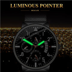 Relogio Masculino Men's Fashion Casual Calendar Watches Stainless Steel Mesh Band Watch Men Business Luminous Quartz Wrist Watch