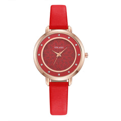 Casual Style Women Watches Dot Rhinestone Dial Ladies Analog Quartz Wristwatch Design Simple Leather Clock Gift Montre Femme@50