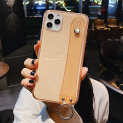 Glitter Powder Holder Phone Case For iPhone 11 XS Max XR X 8 7 6 6s Plus Transparent Wrist Strap Cover For iPhone 11 Pro Max