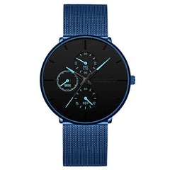 2020 Fashion Mens Business Blue Stainless Steel Mesh Belt Quartz Wrist Watch Luxury Men Ultra Thin Casual Classic Watch