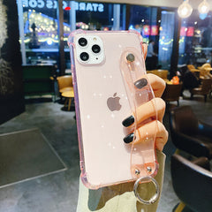 Glitter Powder Holder Phone Case For iPhone 11 XS Max XR X 8 7 6 6s Plus Transparent Wrist Strap Cover For iPhone 11 Pro Max