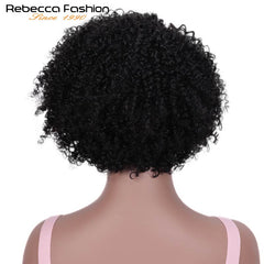 Rebecca Afro Kinky Curly Hair Peruvian Human Remy Hair Wigs Machine Made Short Human Hair Wigs For Women Nature Black Color