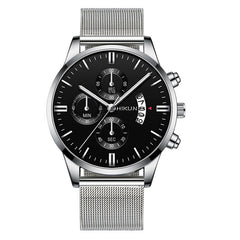 Fashion Mens Watch Stainless Steel Mesh Band Calendar Watches Montre Homme Luxury Casual Business Quartz Watch Gifts for Men
