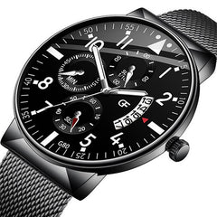 Relogio Masculino Men's Fashion Casual Calendar Watches Stainless Steel Mesh Band Watch Men Business Luminous Quartz Wrist Watch