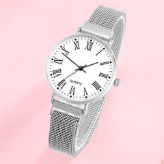 Women Watches Simple Stainless Steel Strap Magnetic Buckle Casual Mesh Watches Quartz Clock Rose Gold Bracelet Wrist Watch*M