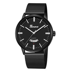 Men's Watch Mesh with Metallic Large Dial Military Quartz Sport Watch Elegant Men's Watch Calendar Relogio Masculino
