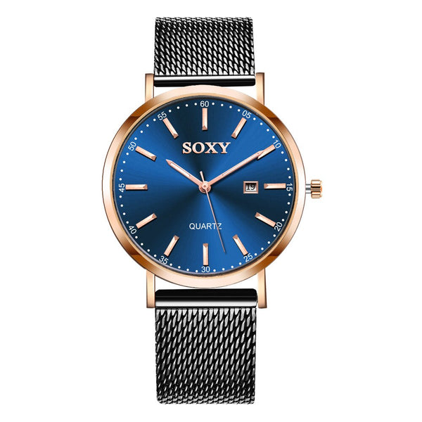 New SOXY Brand Men's Watch Quartz Watches Black Stainless Steel Strap Date Male Clock Relogio Masculino Erkek Kol Saati