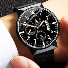 Relogio Masculino Men's Fashion Casual Calendar Watches Stainless Steel Mesh Band Watch Men Business Luminous Quartz Wrist Watch
