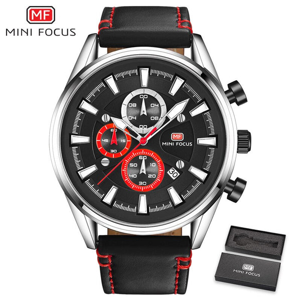 MINI FOCUS Luxury Brand Sport Watches For Men Analog Date Quartz Big Watch Men Leather Clock Male Military Men Watch Waterproof