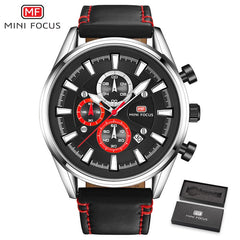 MINI FOCUS Luxury Brand Sport Watches For Men Analog Date Quartz Big Watch Men Leather Clock Male Military Men Watch Waterproof