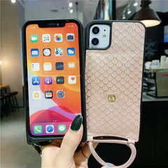 Fish-scale pattern Card slot Phone Case For iphone 11Pro Max X XR XS Max 7 8 6 6sPlus Leather Shockproof Back Cover With Lanyard