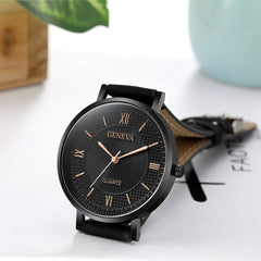 Geneva Brand Fashion Men's Watch Leather Belt  Wrist Watches Personality Roman Dial Male Clock Erkek Kol Saati